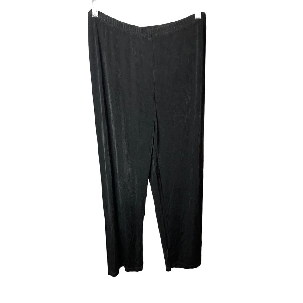 Chicos Travelers Black Long Stretchy Knit Pull On Pants Sz M
